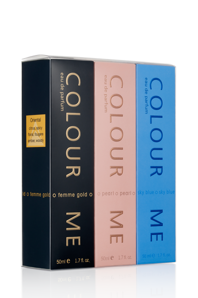 COLOUR ME Femme Gold/Pearl/Sky Blue 50ml EDP Triple Gift Set